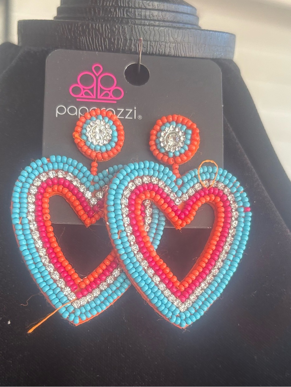 paparazzi Turquoise Orange Pink Beaded Heart Earrings